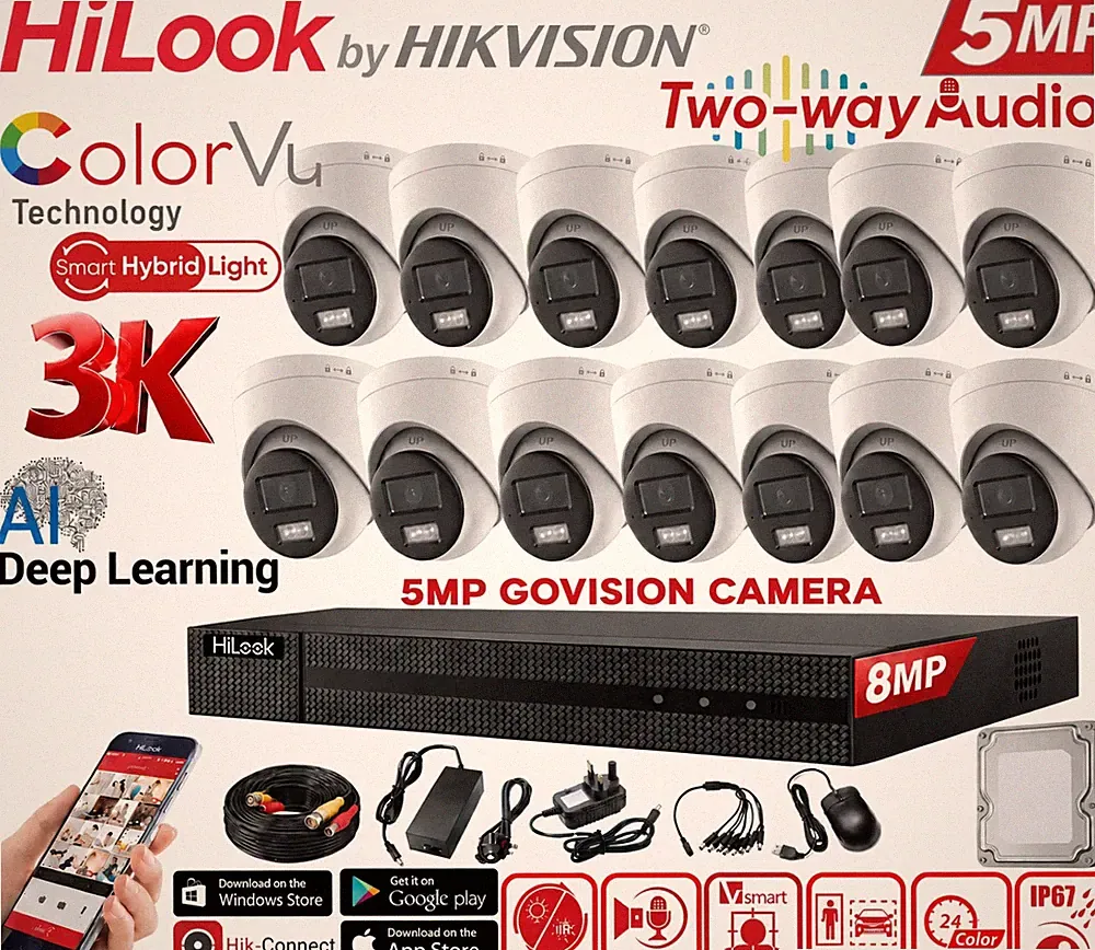 HIKVISION SMART COLOURVU 5MP CCTV SYSTEM ZWEI-WEGE AUDIO DVR KAMERAS SICHERHEITSSET