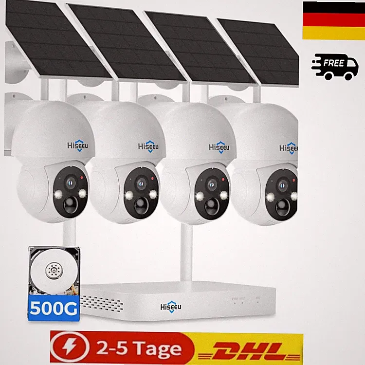Hiseeu 2K 500GB Überwachungskamera Aussen Solar Akku 4
