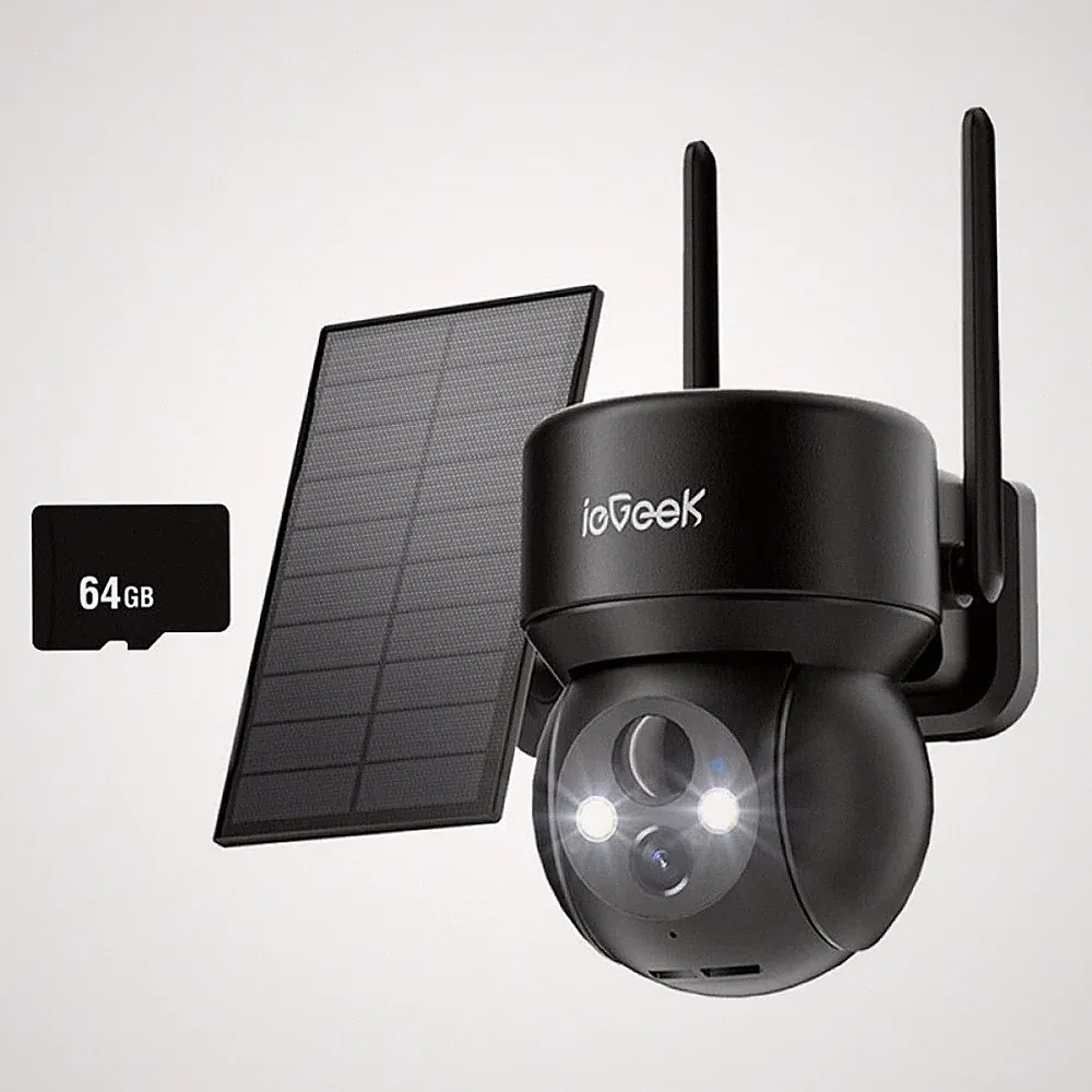 ieGeek 2K Solar Überwachungskamera Aussen Akku 355°/120° PTZ Solar Kamera Alexa