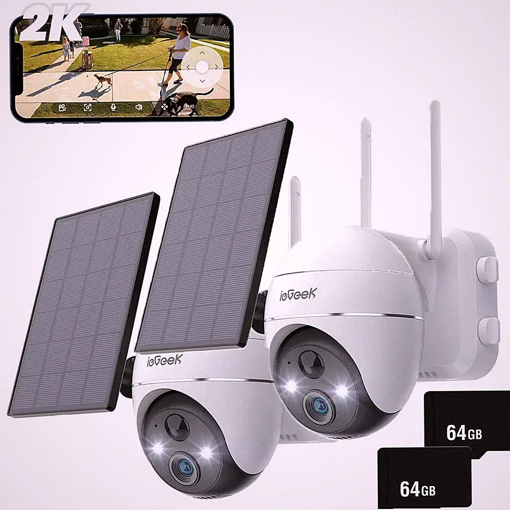 ieGeek 2K Solar Überwachungskamera Aussen Akku IP-Kamera 355°/140° Pan Tilt PIR