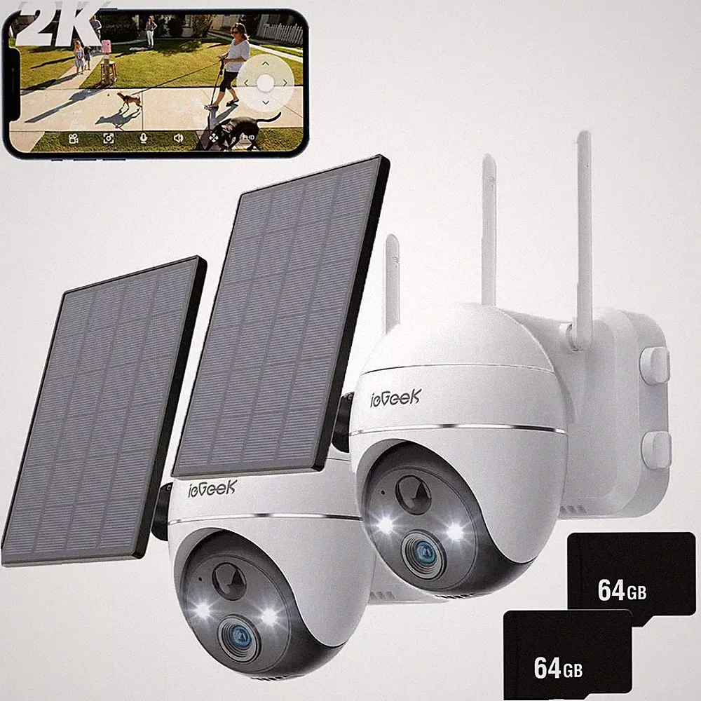 ieGeek 2K Solar Überwachungskamera Aussen Akku IP-Kamera PIR 355°/140° Pan Tilt