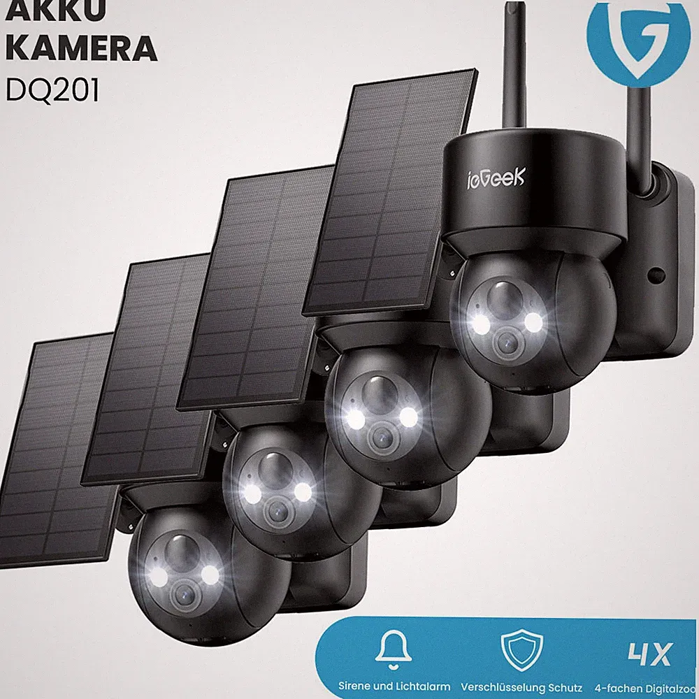 ieGeek 2K Solar Überwachungskamera Aussen mit 15000mAh Akku, 10M Nachtsicht PIR