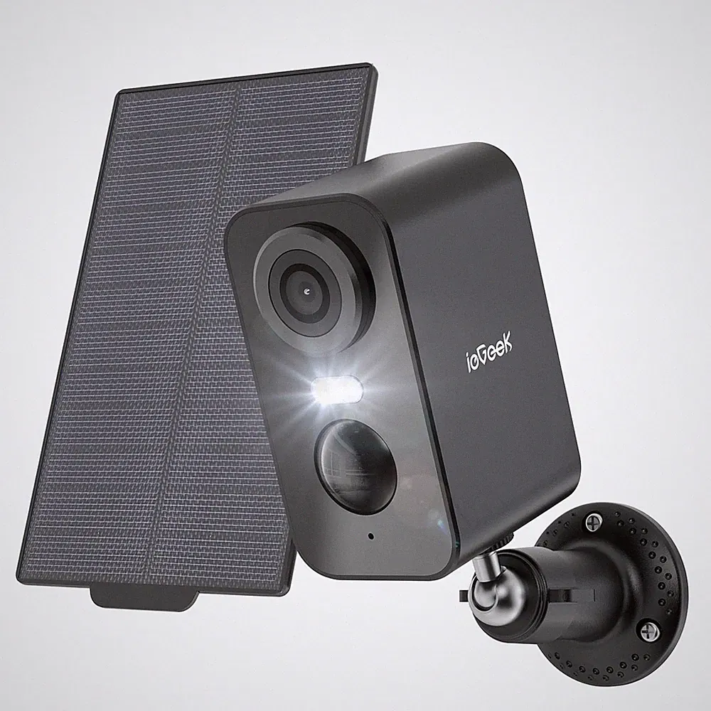 ieGeek 2K Solar Überwachungskamera Außen Schwarz mit Akku und WLAN 130, 2,4GHz