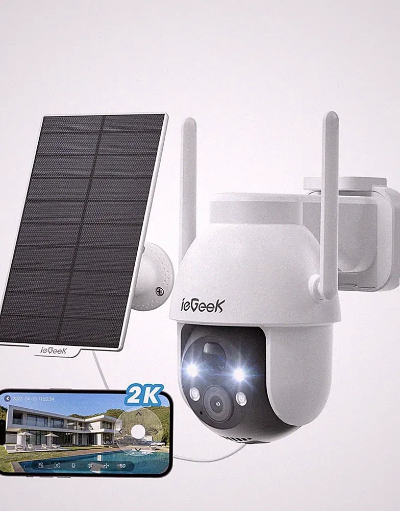 ieGeek 2K Solar Überwachungskamera Outdoor kabellos, 360° Schwenk Akku Kamera mit S