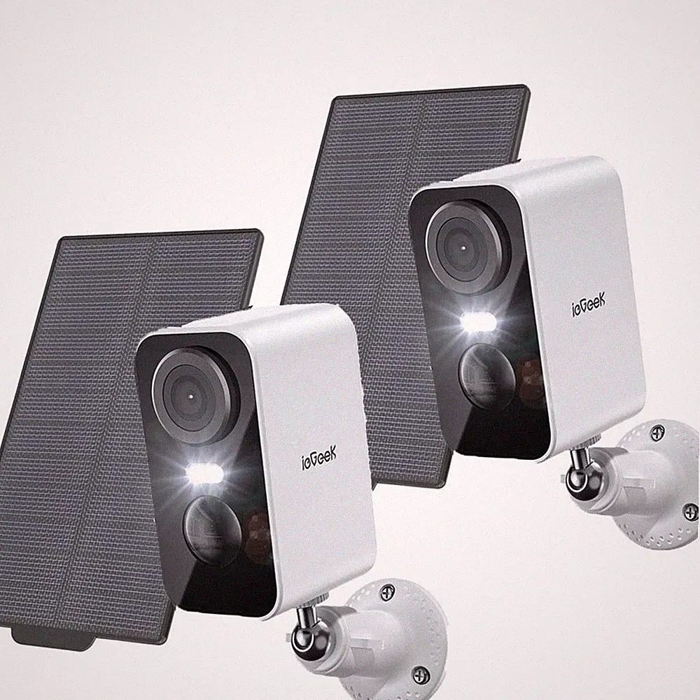 ieGeek 2K Überwachungskamera Aussen Akku mit Solarpanel Nachtsicht, 2-Wege Audio