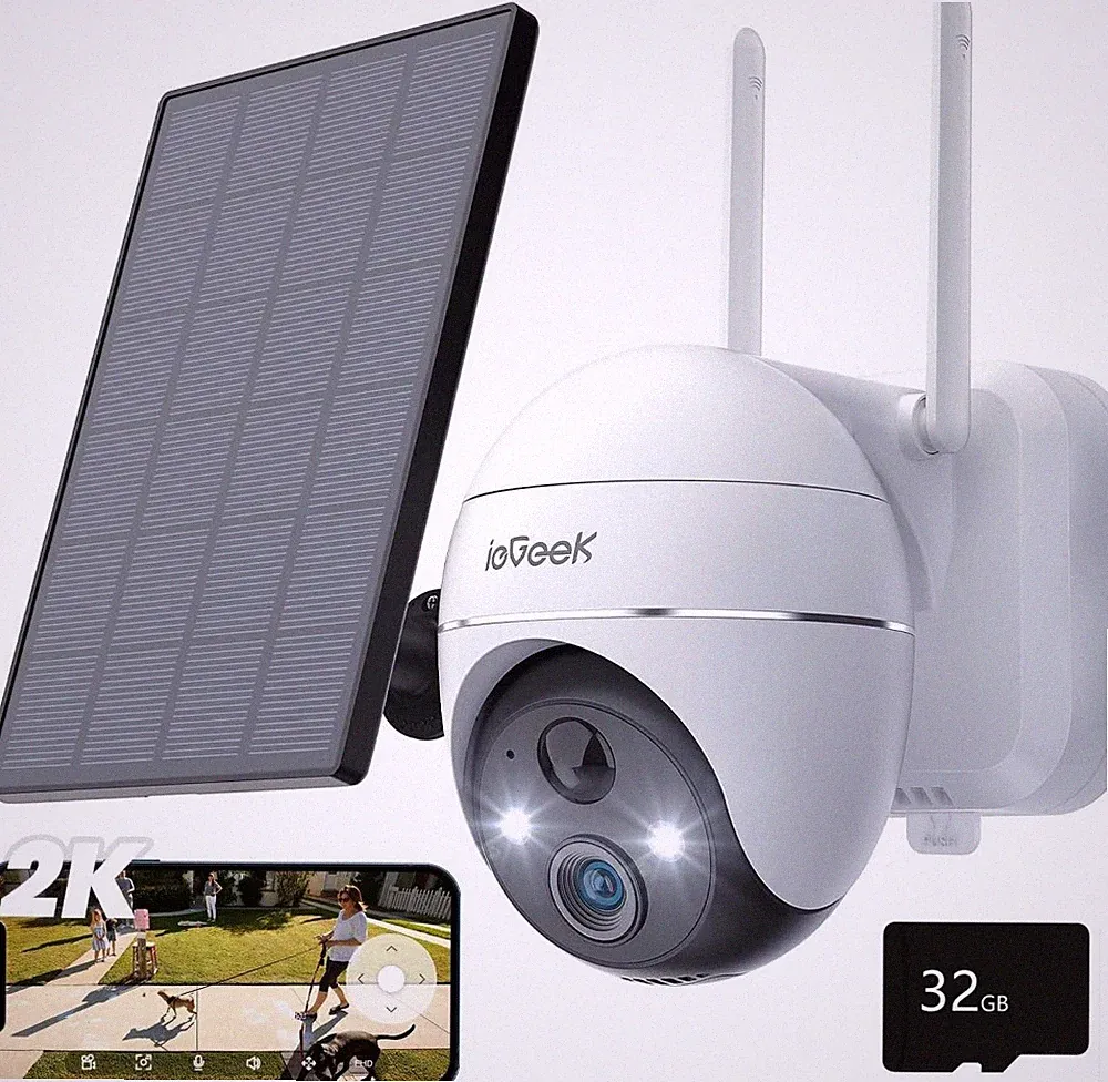 ieGeek 2K Überwachungskamera Aussen Akku Solar Pan Tilt Außen 15m Nachtsicht PIR