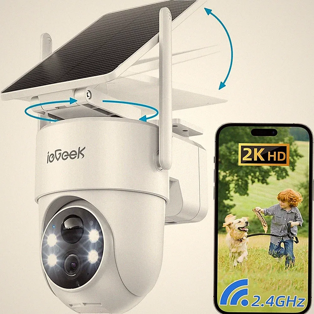 ieGeek 2K Überwachungskamera Aussen Solar 360° PTZ Kamera mit Farb-Nachtsicht