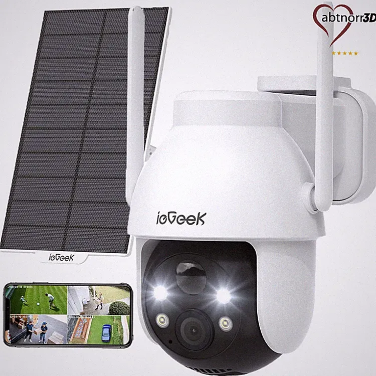 ieGeek 2K Überwachungskamera Aussen Solar 360 PTZ mit PIR-Bewegungssensor, Akku