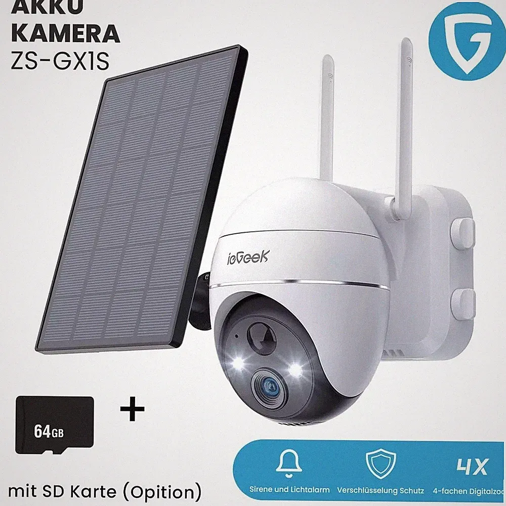 ieGeek 2K Überwachungskamera Kabellos Aussen Solarpanel WLAN Akku FarbNachtsicht