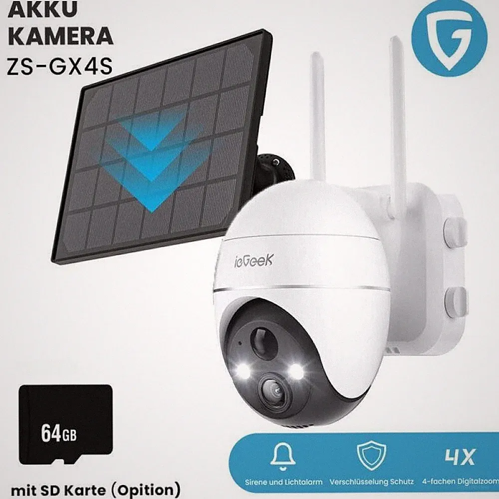 ieGeek 5MP Überwachungskamera Aussen Akku mit Solarpanel & IP65 Farbe Nachtsicht