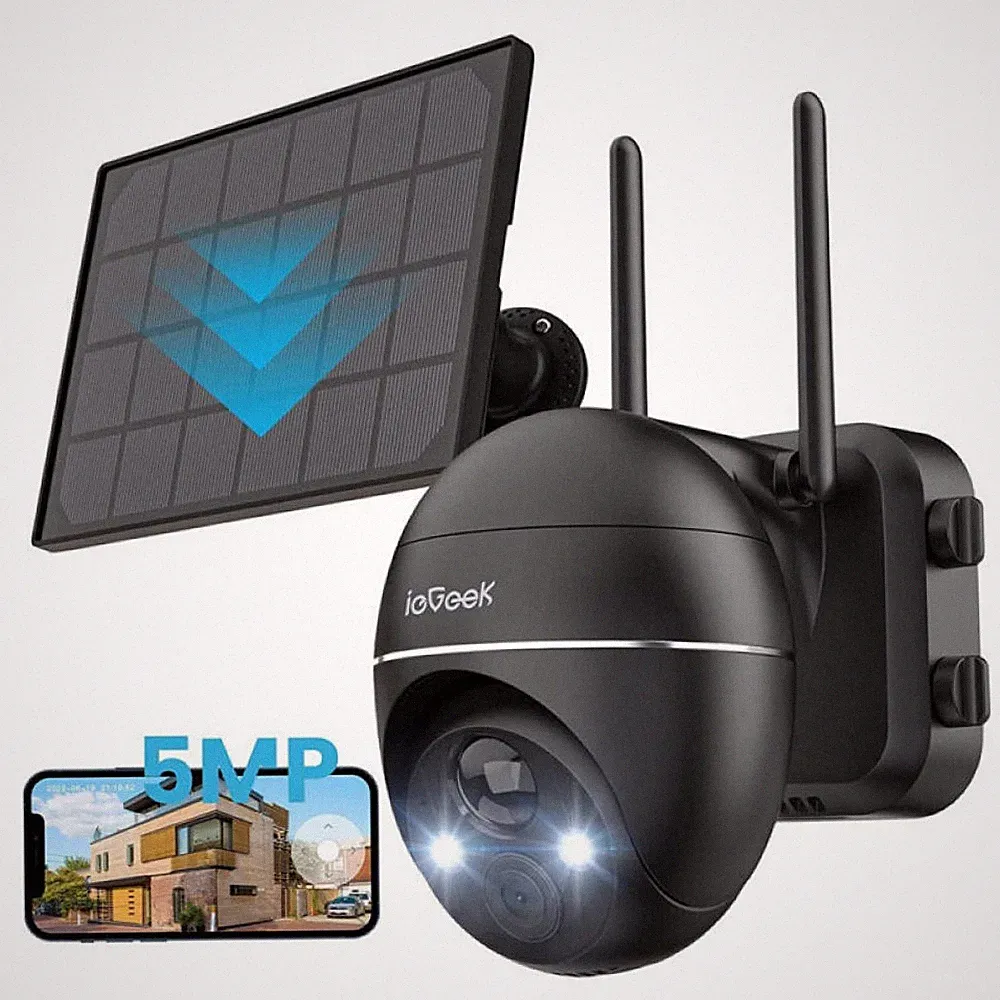 ieGeek 5MP Überwachungskamera Aussen Akku WLAN Solar Nachtsicht PIR PTZ Wireless
