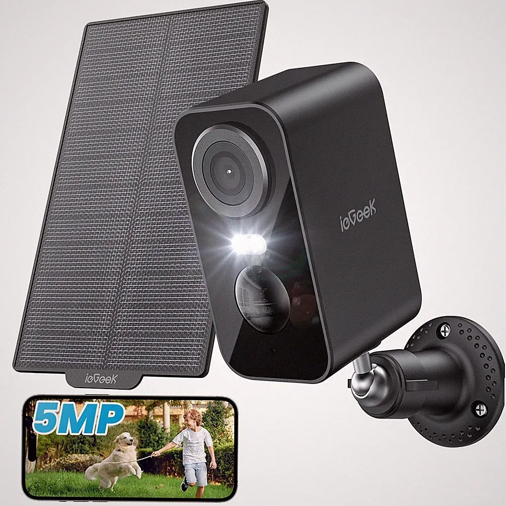 ieGeek 5MP Überwachungskamera Außen Schwarz mit Solarpanel und 2-Wege-Audio