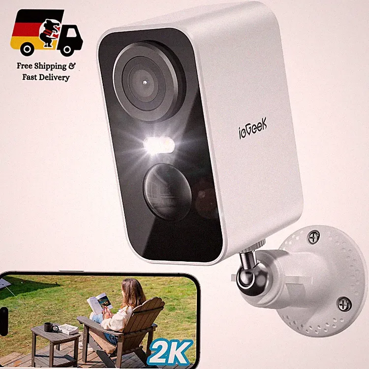 ieGeek Überwachungskamera 2K 3MP Akku Kabellos für Außenbereich, Weiß, 2,4GHz