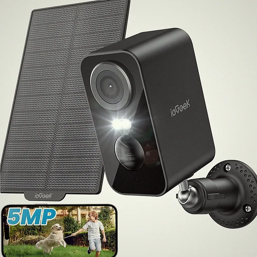 ieGeek Überwachungskamera Außen 5MP WLAN Dome 5200mAh Solarpaneele Schwarz, 130