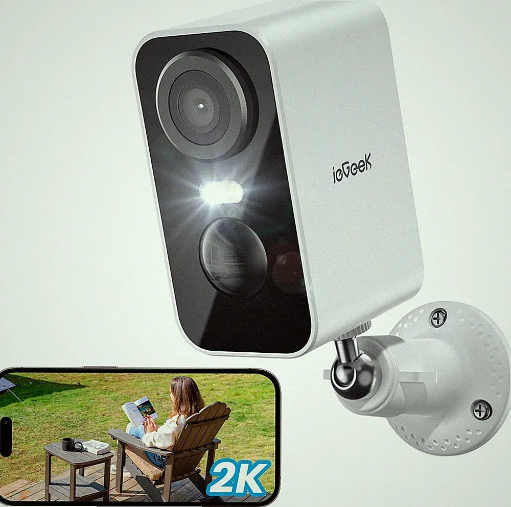 ieGeek Überwachungskamera Kabellos 2K QHD 3 MP mit 2-Wege-Audio Weiß, Akku