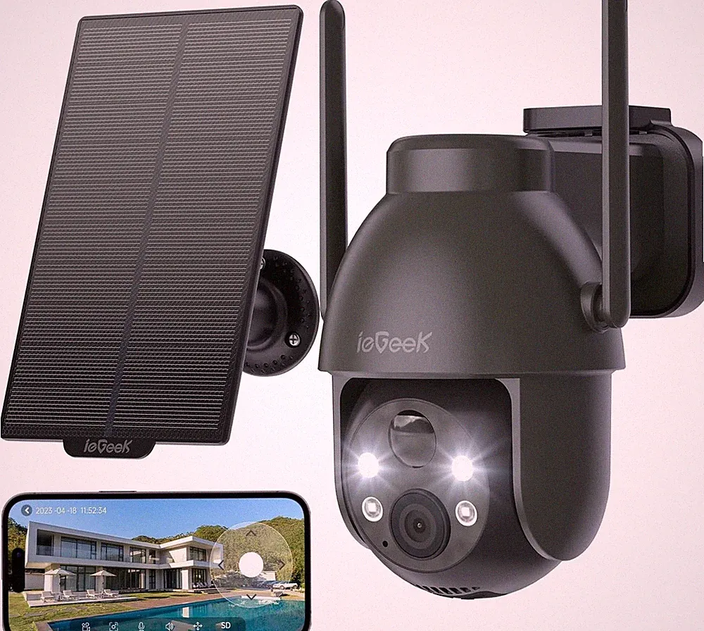 ieGeek Wireless Solar Überwachungskamera 2K Outdoor 360° PTZ Home Wifi Akku CCTV