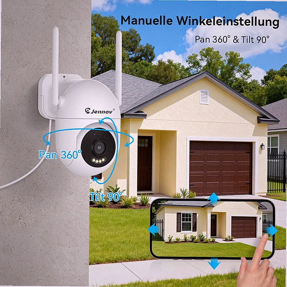 JENNOV 5MP Überwachungskamera Aussen WLAN,2,4/5GHz Dualband WiFi PTZ IP Kamera