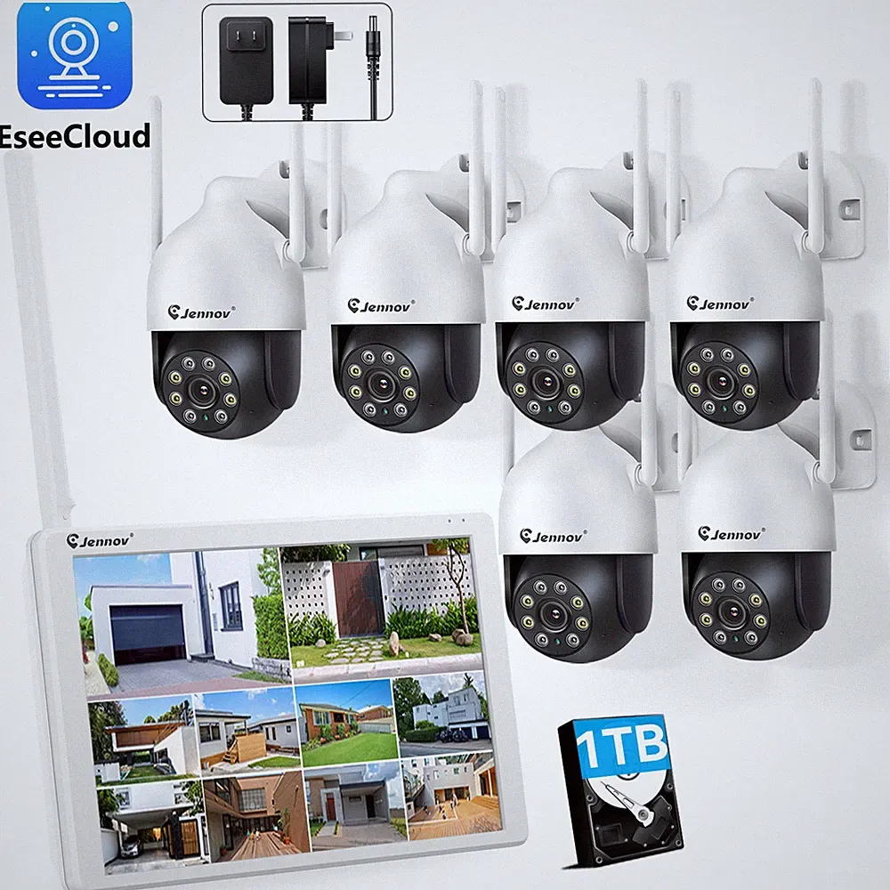 JENNOV 5MP WLAN FUNK Überwachungskamera Set Aussen 6X Kameras 1TB 10CH NVR