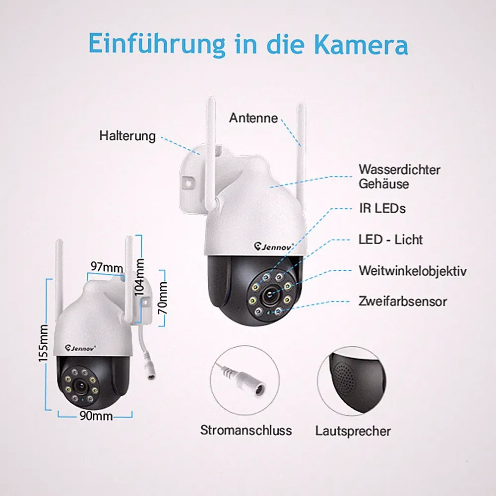 JENNOV 5MP WLAN ÜberwachungsKamera Außen Audio IP Kameras für J-Series NVR