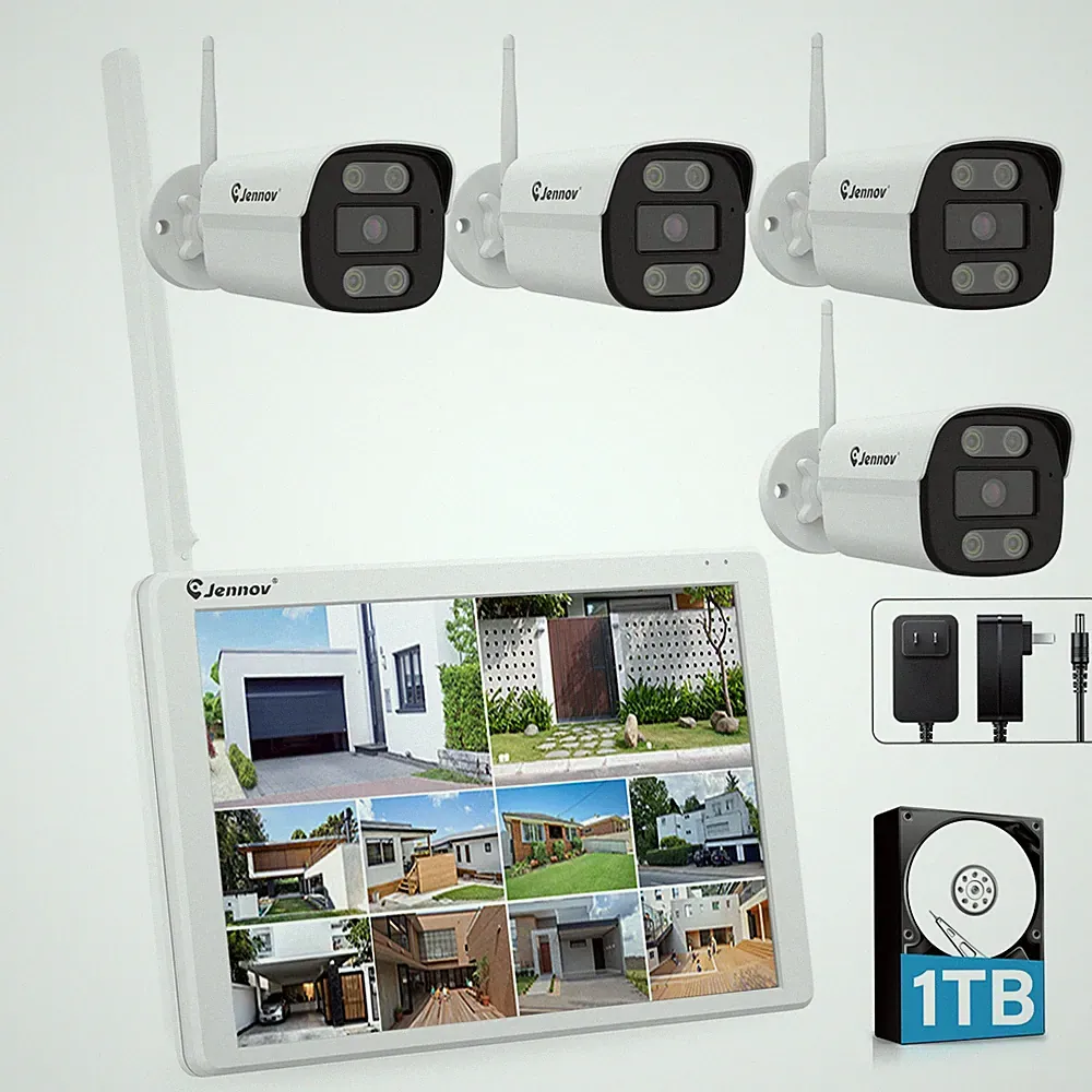 Jennov Funk IP Überwachungskamera Set 10CH 5MP Monitor 1TB