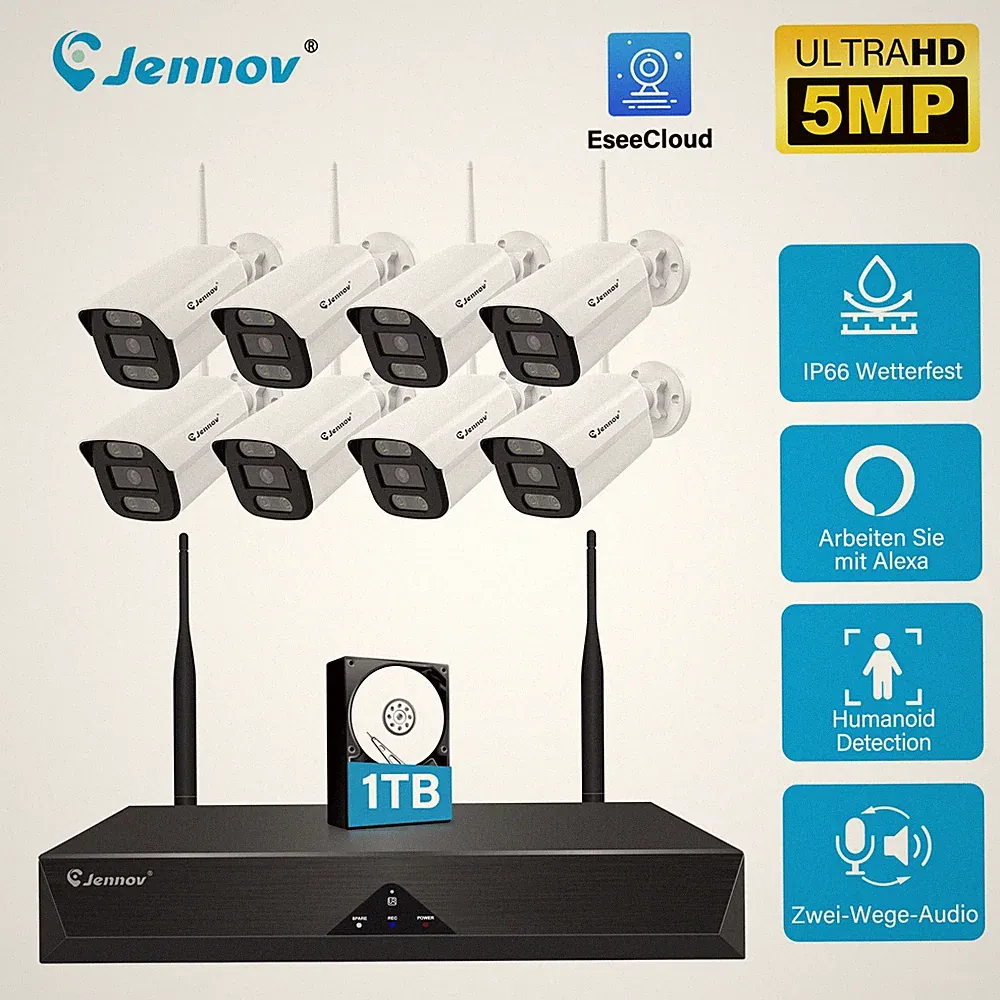 Jennov SmartCam 8x WLAN Kameras 10CH NVR 1TB