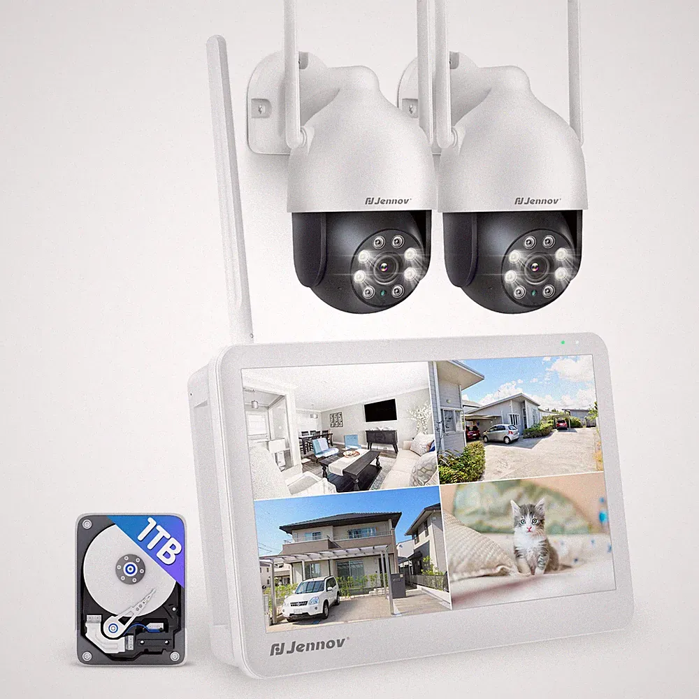 JENNOV Überwachungskamera Set Außen Kamera System 5MP WLAN Mit 10" NVR Audio 1TB