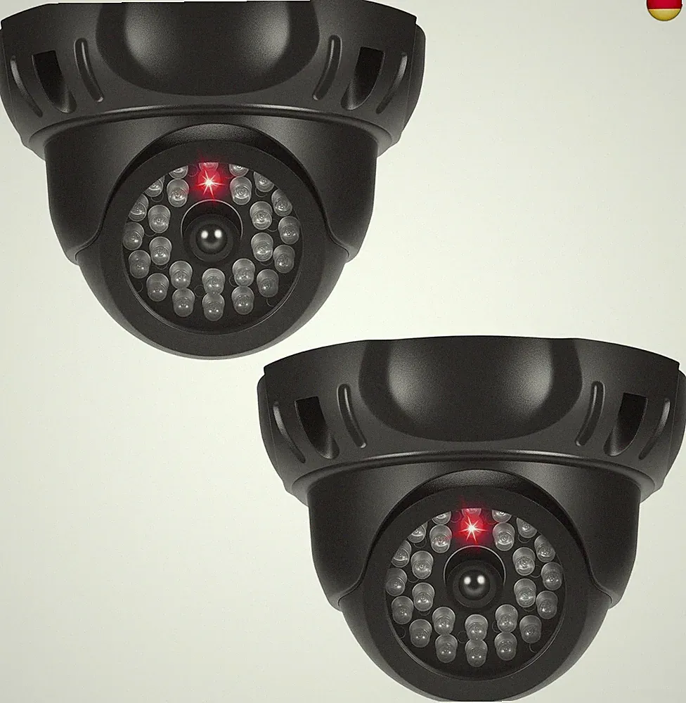 JIZZU 2 Stück Kamera Attrappe, CCTV Dummy Drehbar, Kamera Atrappe Außen, Mit B