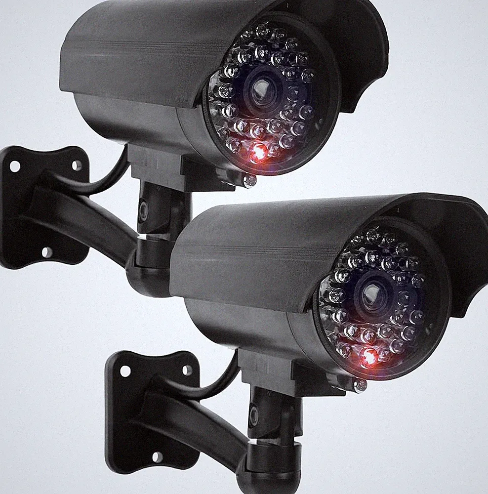Kamera Attrappe Außen 2 Stück Dummy Sicherheitskamera mit LED Schwarz