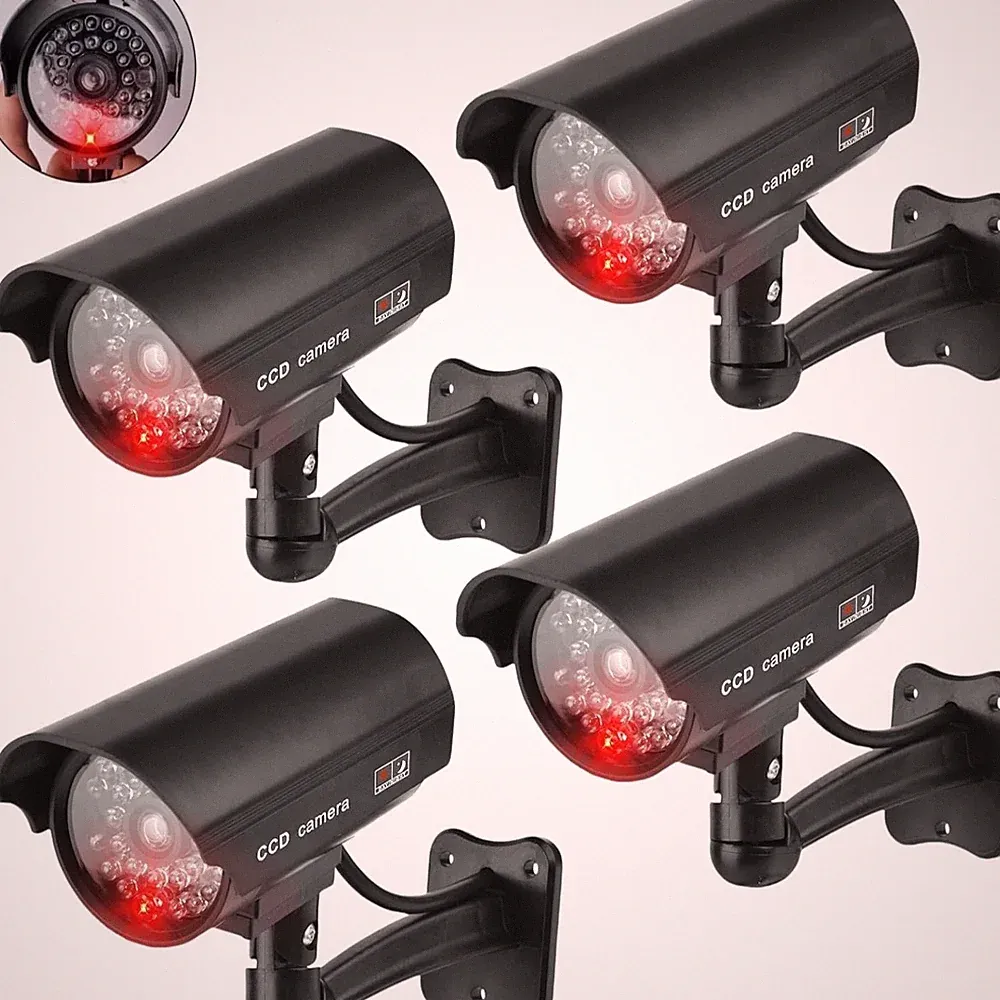Kamera Attrappe Außen 4 Stück Dummy Überwachungskameras mit LED Simulation
