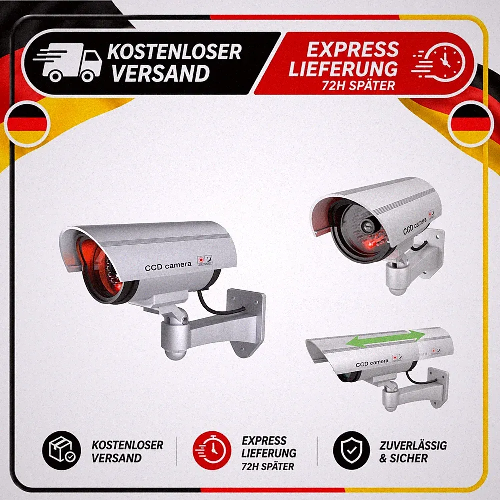 Kamera Attrappe BASI Dummy Überwachungskamera LED blinkend Silber IP23