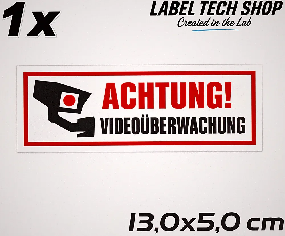 Kamera Aufkleber Achtung Videoüberwachung 13×5cm Hinweiszeichen für Innen&Außen