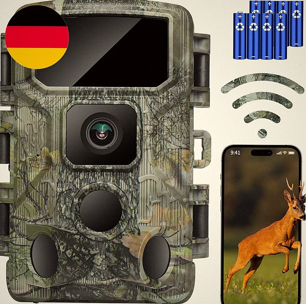 KJK Wildkamera 4K 64MP WLAN Bluetooth App IP67 130° Weitwinkel Nachtsicht
