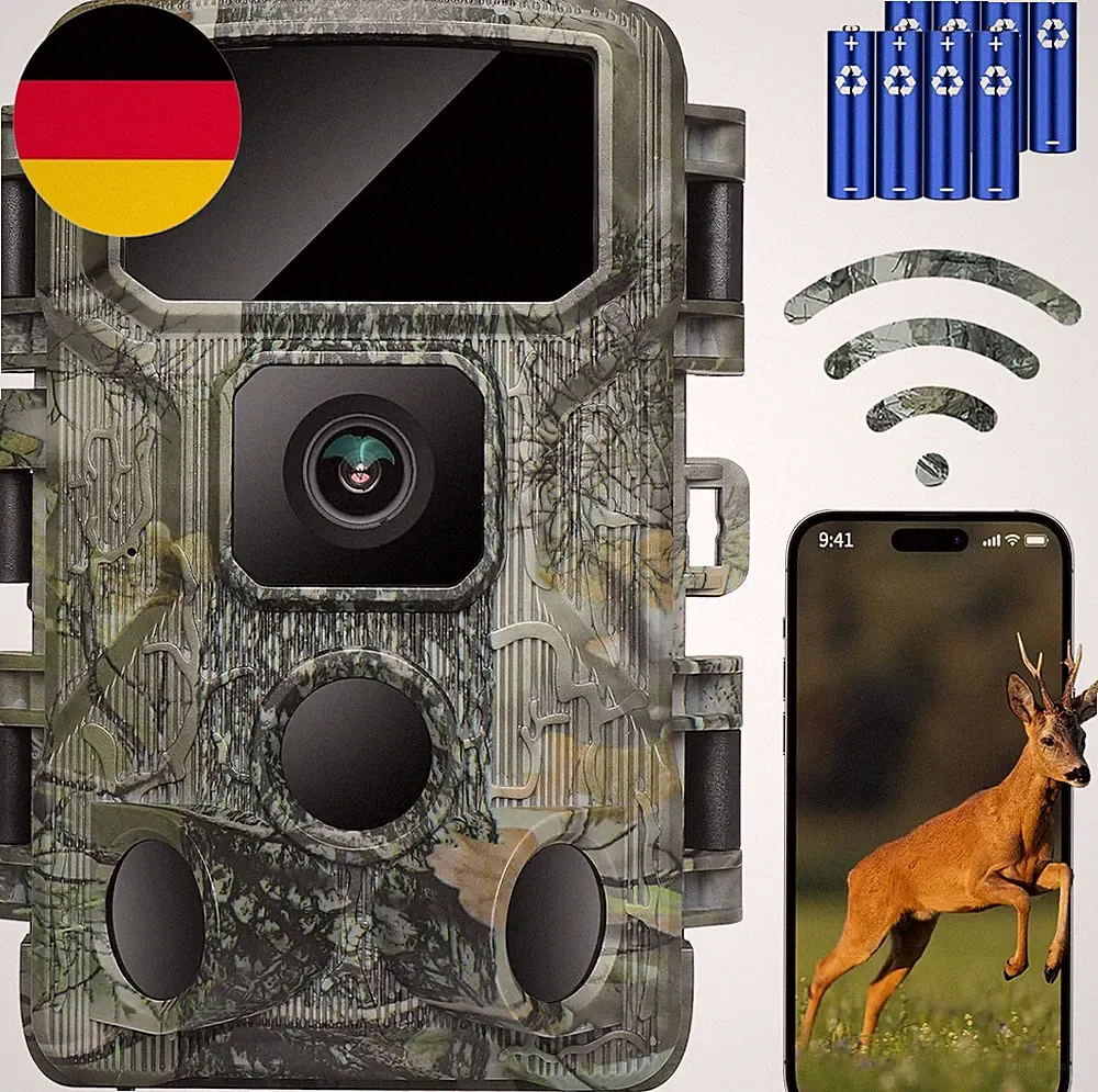 KJK Wildkamera Mit Handyübertragung APP, 4K 64MP HD WLAN Bluetooth, Wildkamera M