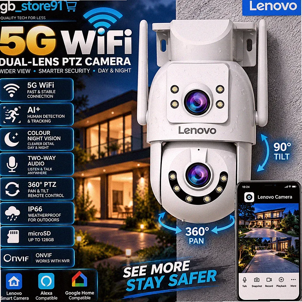 Lenovo 8MP HD Outdoor Überwachungskamera mit Dual Lens Dual Screen AI Tracking PTZ