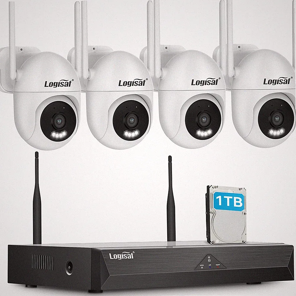 Logisaf 5MP Überwachungskamera Set Aussen 10CH WLAN NVR PTZ Kamera Nachtsicht