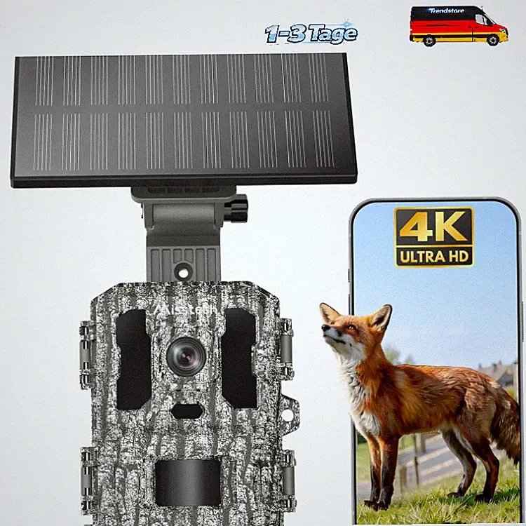 Misstech 4K UHD Solar Wildkamera mit Handyübertragung App, Klare Nachtsicht