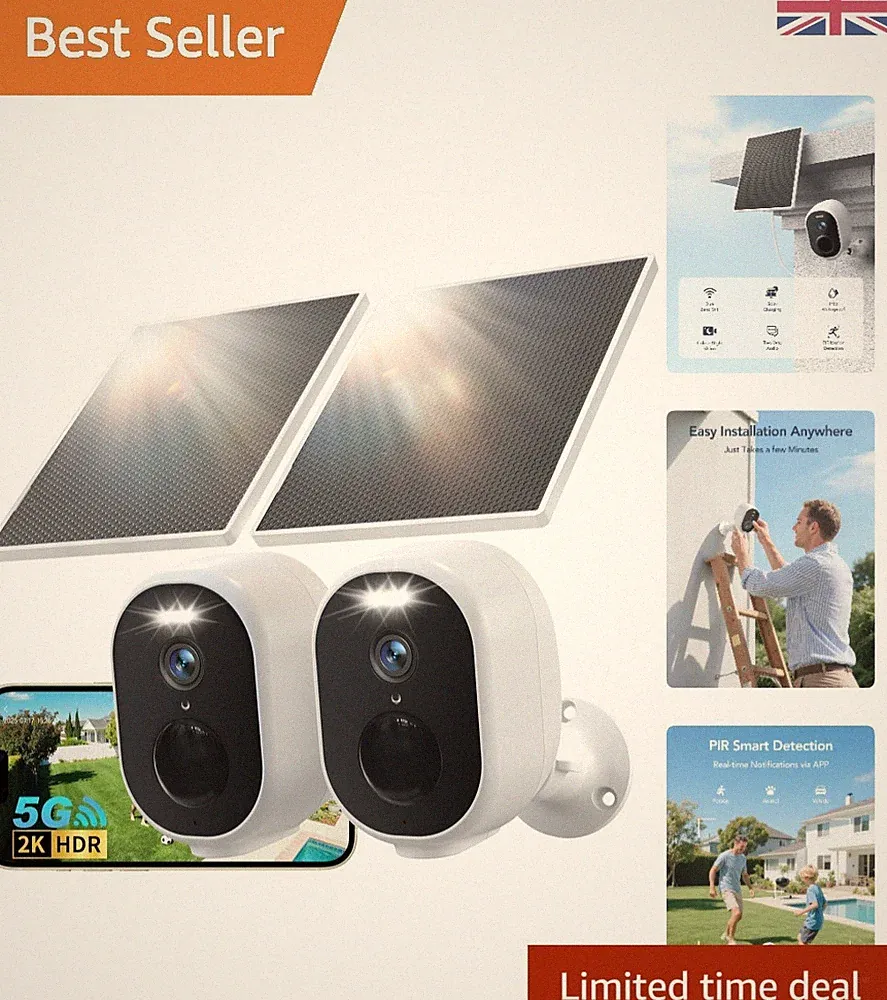 Outdoor 2K Solar CCTV-Kameras mit Farb-Nachtsicht & intelligenten KI-Warnungen - 2er-Pack