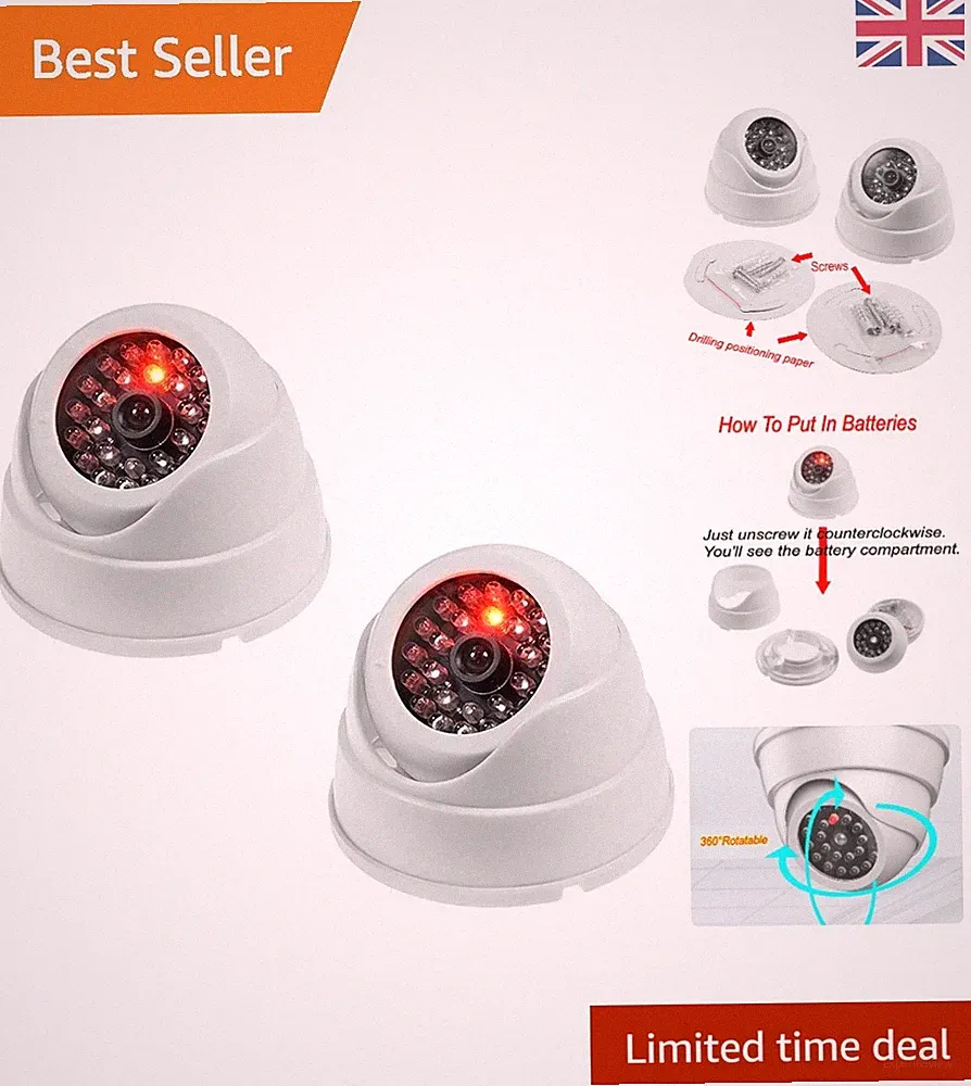 Realistische gefälschte Dome-Kameras - 2er-Pack mit blinkenden LEDs für Innen/Außen