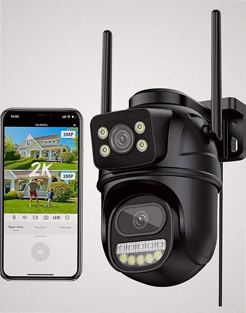 Reobiux 3K/6MP Dual Lens Outdoor Überwachungskamera, 360° PTZ 3W