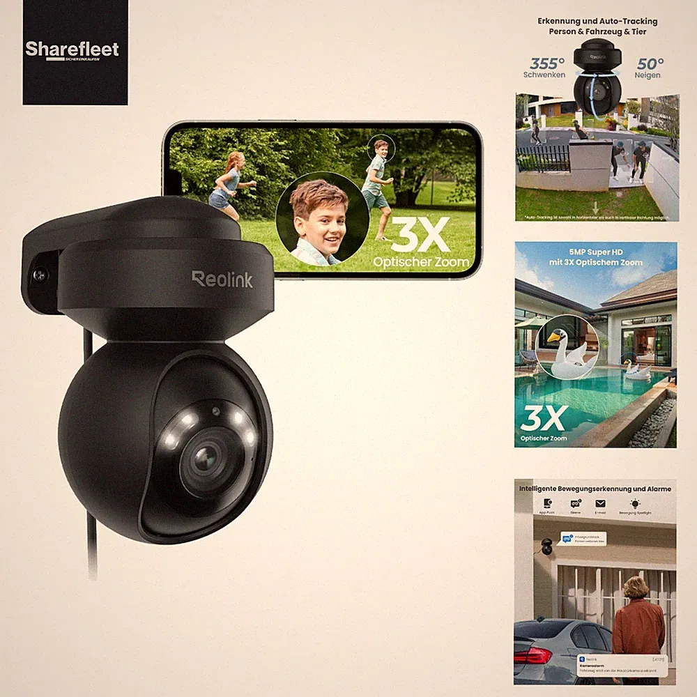 Reolink 5MP PTZ Überwachungskamera Aussen WLAN, 3X Optischer Zoom, 2,4/5GHz W...