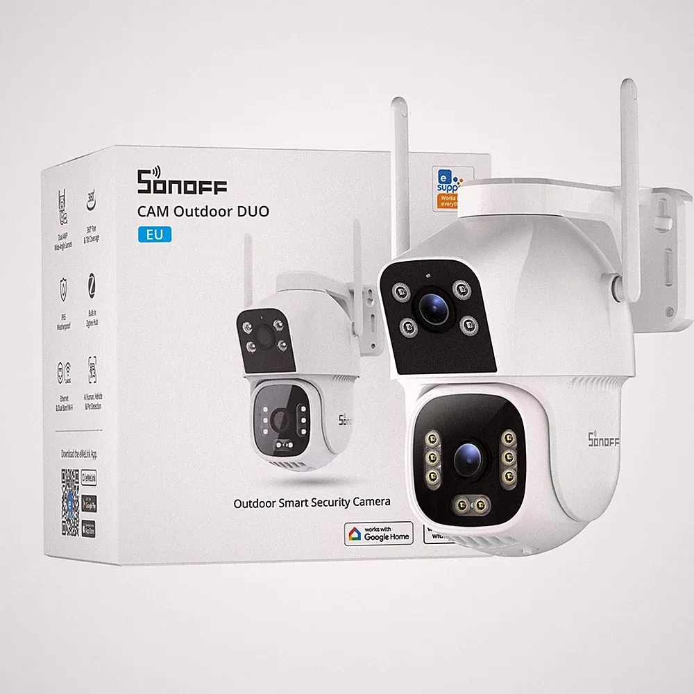 SONOFF 4MP+4MP Überwachungskamera Außen Dual-Objektiv WiFi für PTZ KI Zigbee-Hub