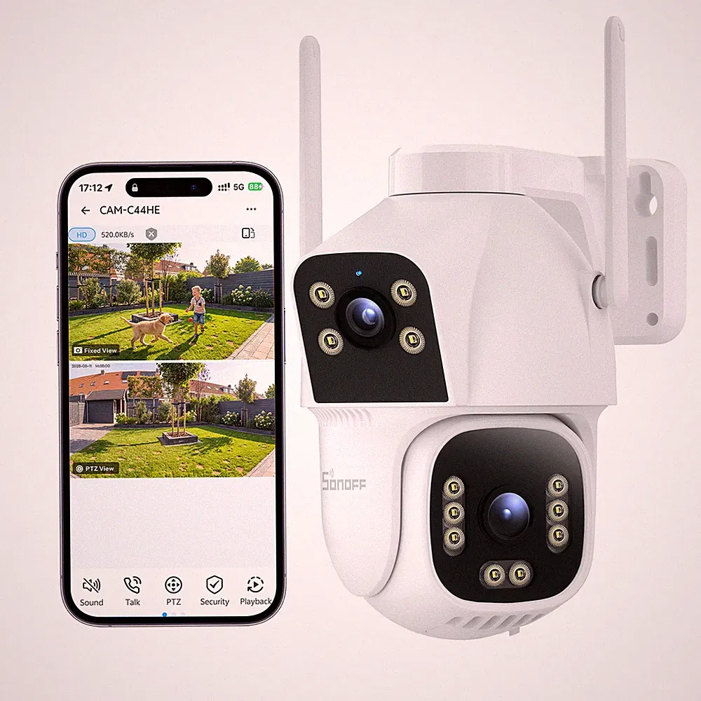 SONOFF 4MP+4MP WLAN-Überwachungskamera für Außen Dual-Objektiv PTZ KI Zigbee-Hub