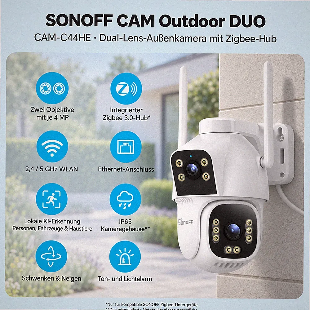 SONOFF Dual 4MP AI Tracking KAMERA Outdoor Überwachungskamera mit Zigbee Hub