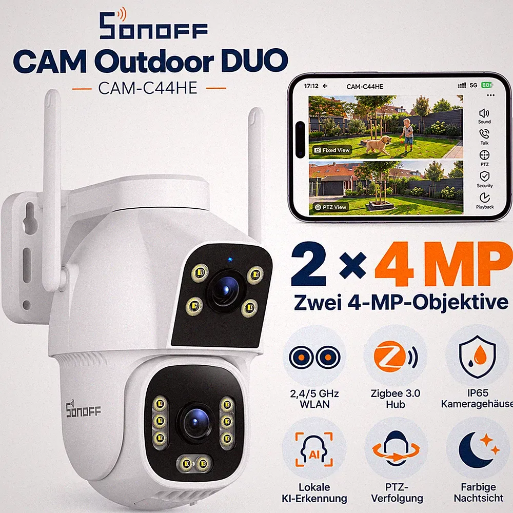 SONOFF WLAN WiFi 4MP+4MP IP Netzwerk Kamera Outdoor Außen Überwachungskamera