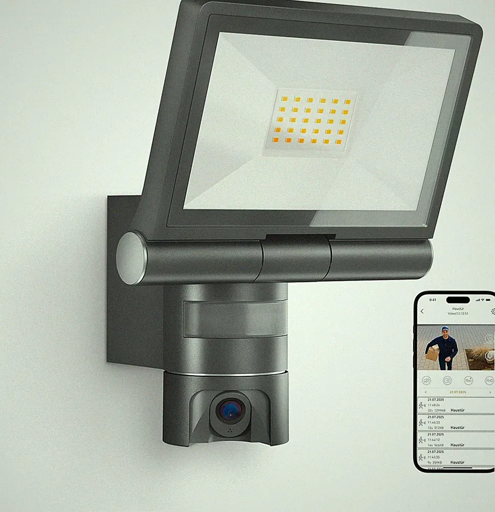Steinel Flutlichtkamera XLED CAM2 SC mit 2K Überwachungskamera, Gegensprechanlag