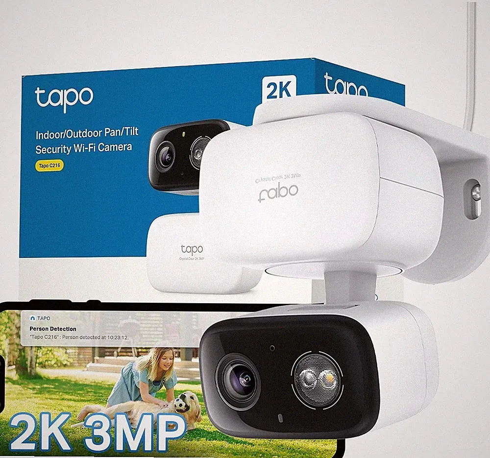 Tapo C216 2K 3MP Schwenk Neigbar Innen Außen Überwachungskamera 360 Kamera Security Spotlight