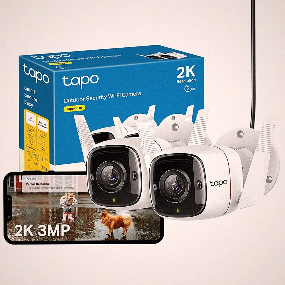 Tapo C310P2 2er Pack 2K Überwachungskamera Außen kabelgebunden, Bianco Nero