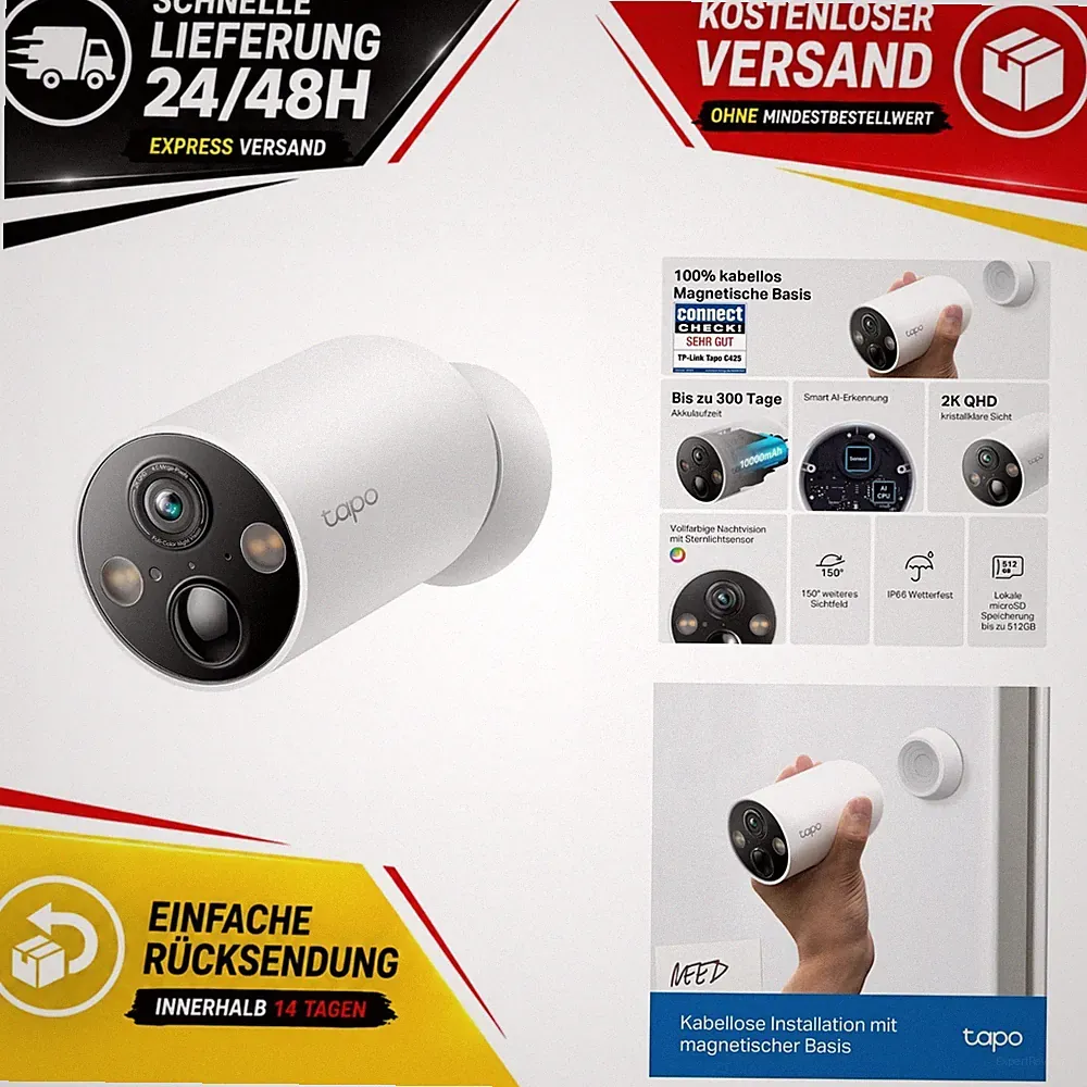 Tapo C425 Akku Überwachungskamera außen 2K WLAN IP66