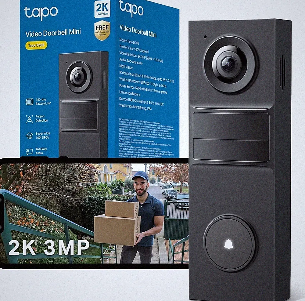 Tapo D205 2K AkkuVideotürklingel mit WLAN, 160° Kamera & ZweiWegeAudio