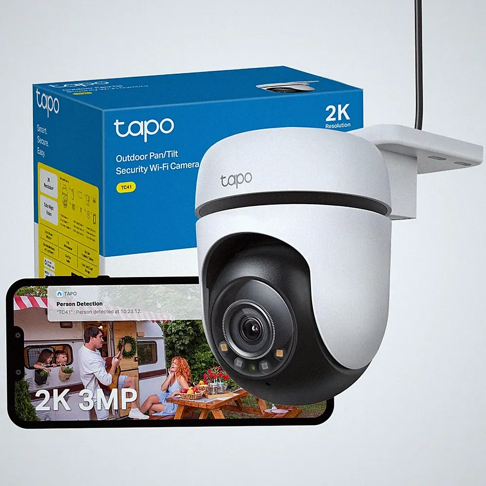 Tapo TC41 2K Pan/Tilt Outdoor Überwachungskamera, WiFi schwarz-weiß